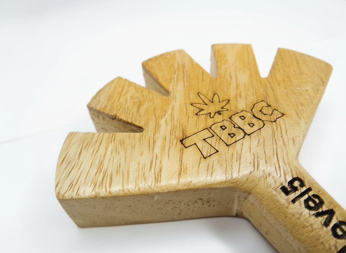 Wooden 5 in 1 joint holder with 'TBBC' branding on a white background