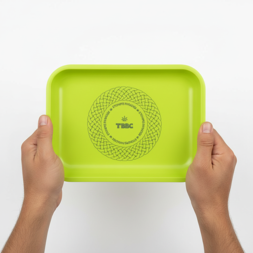 vibrant neon geometric rolling tray close-up TBBC